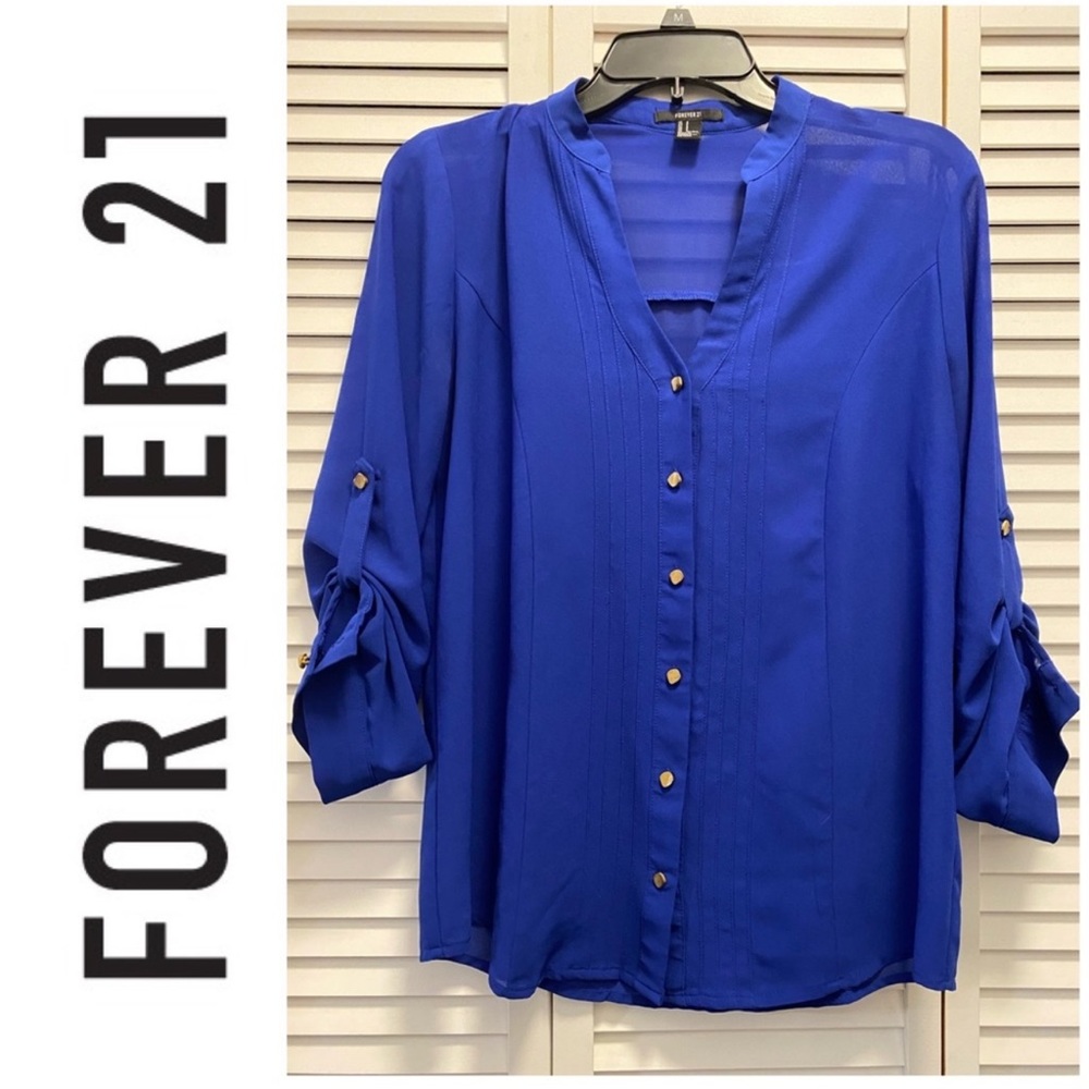 Forever 21 Royal Blue Button Down Blouse